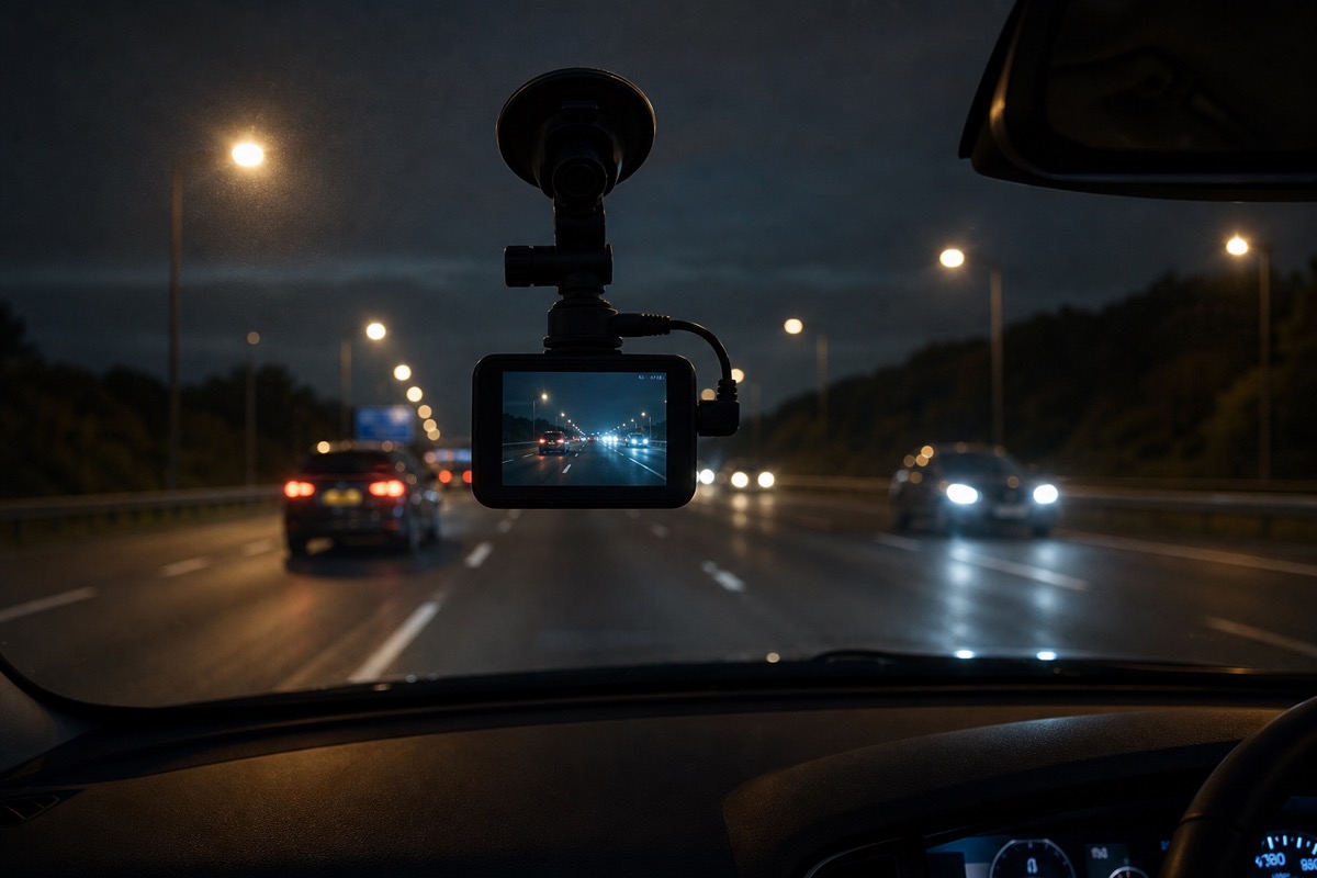 Dashcam mounted on UK car windscreen